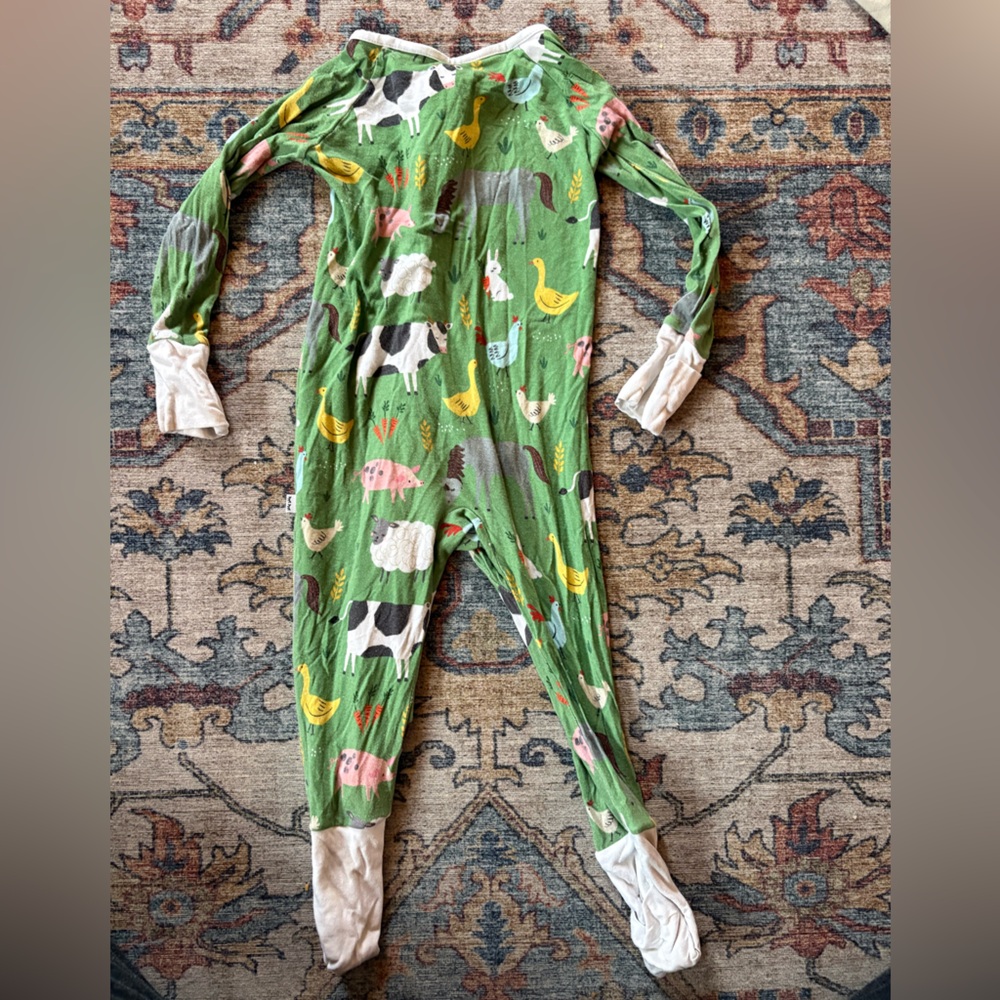 Little Sleepies Green Farm Animal Zip Footie Pajamas - Picture 2 of 3